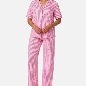Women's Notch Collar Pink (Lemon Stripe) Pajama Set